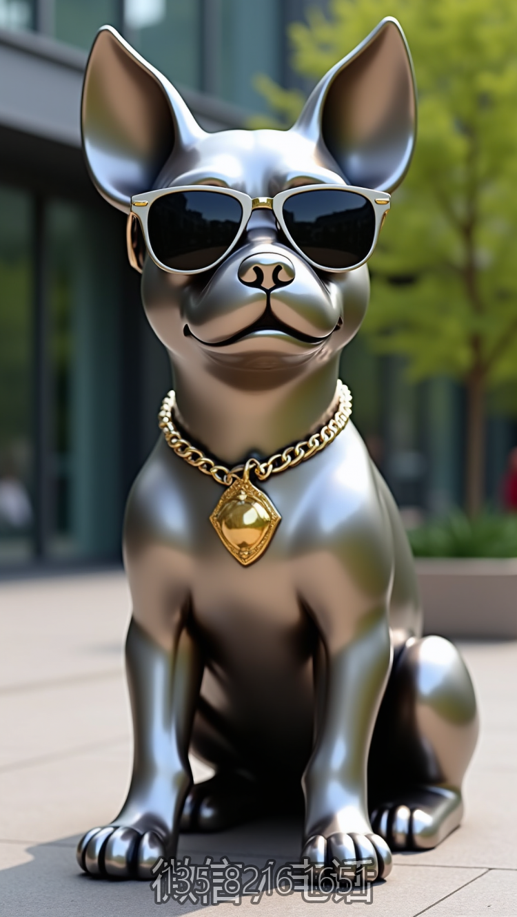 拉絲不銹鋼法國(guó)斗牛犬雕塑
