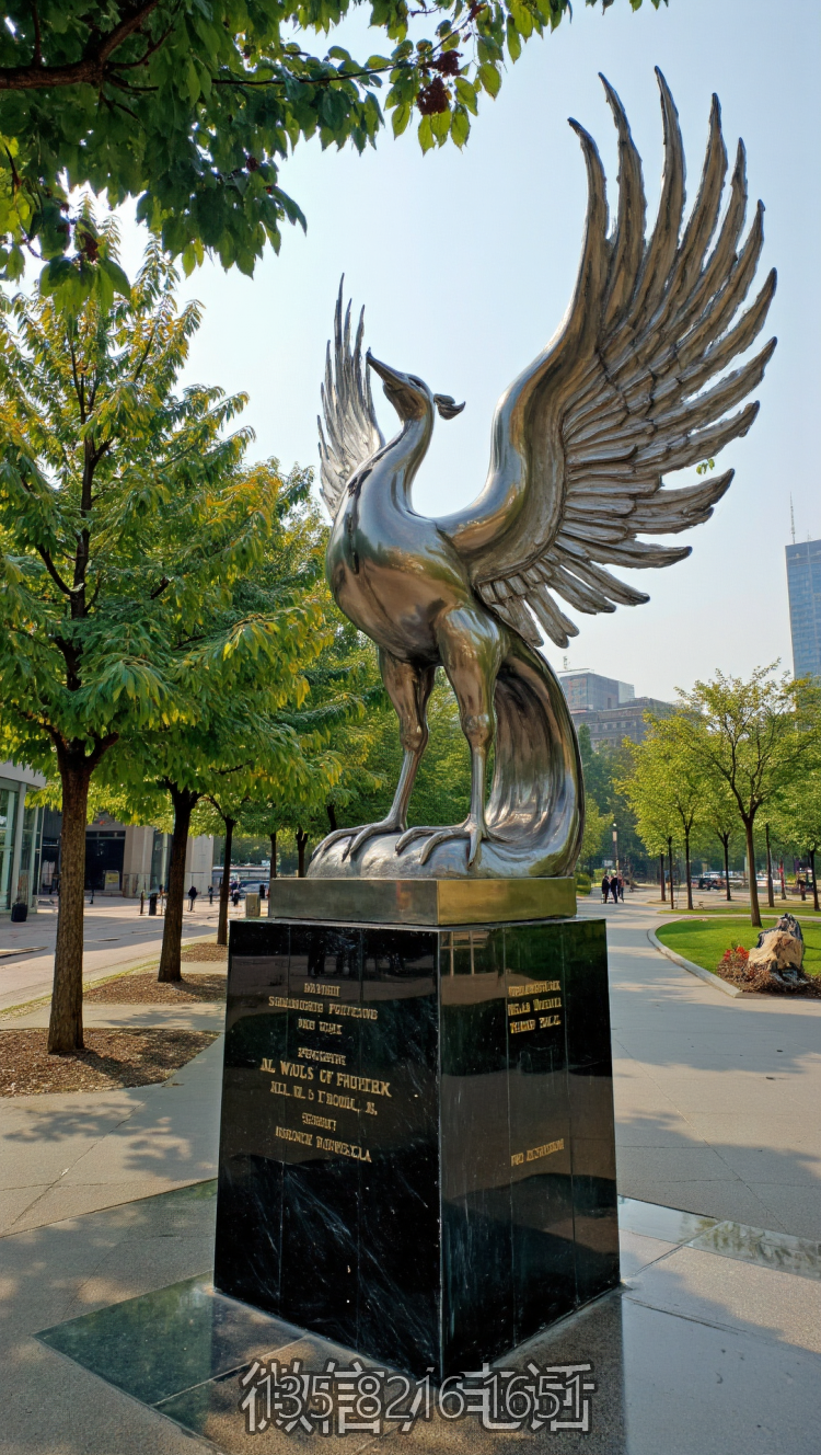 不銹鋼鳳凰雕塑鏡面不銹鋼神獸雕塑
