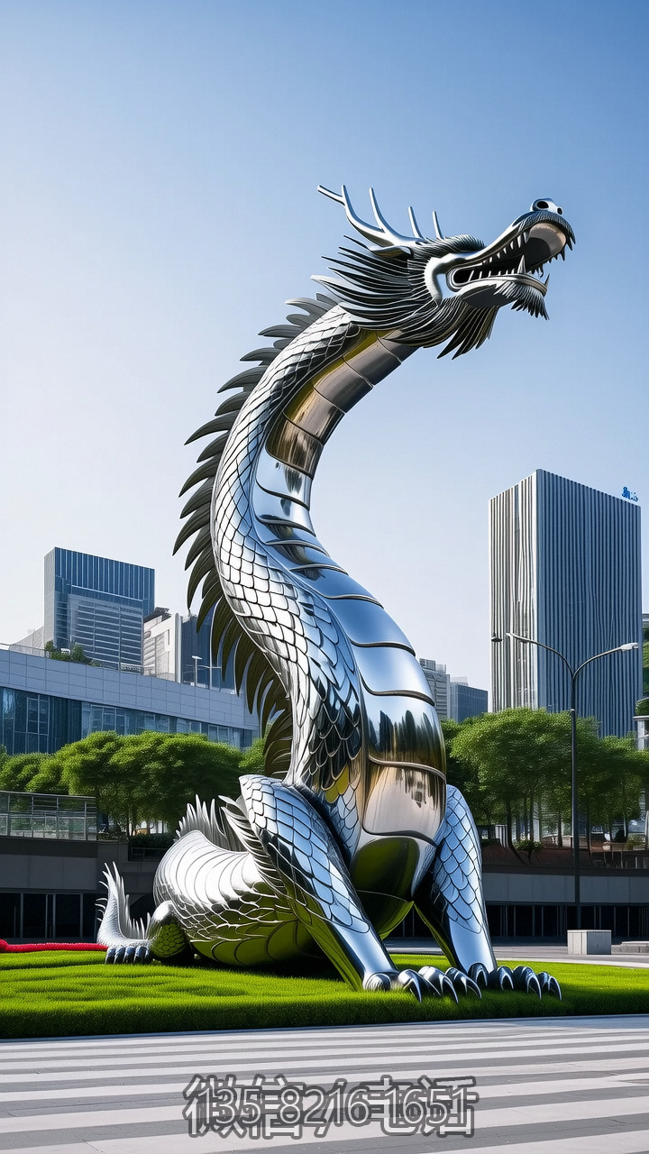 大型鏡面不銹鋼神獸動(dòng)物龍雕塑