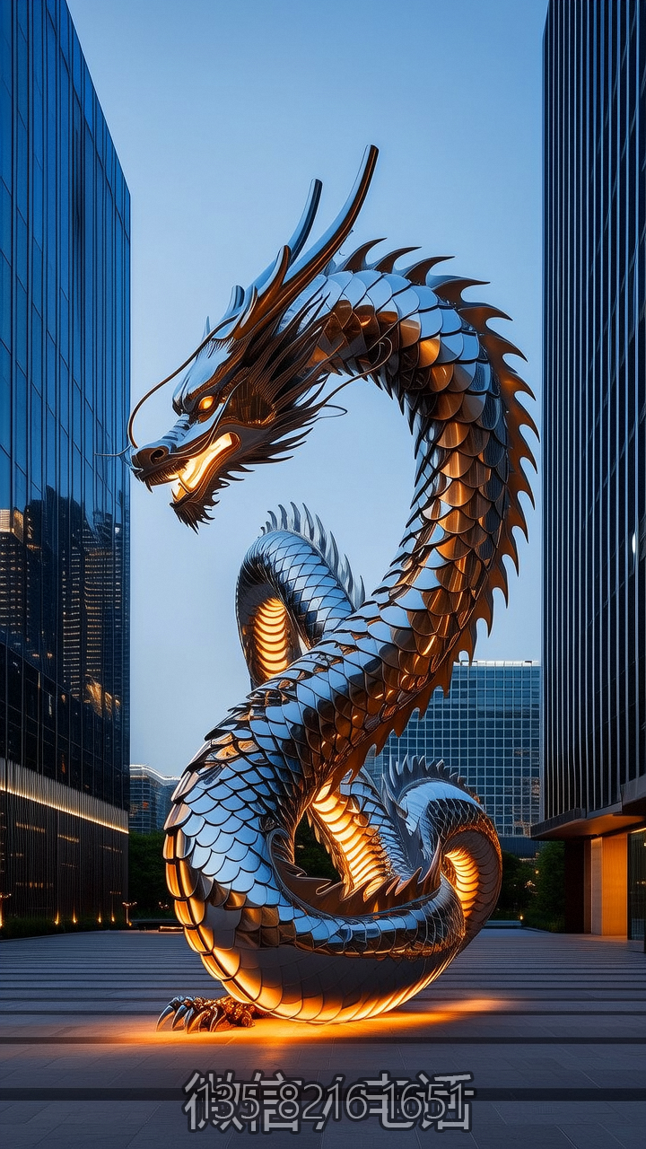 鏡面不銹鋼神龍大型神獸雕塑