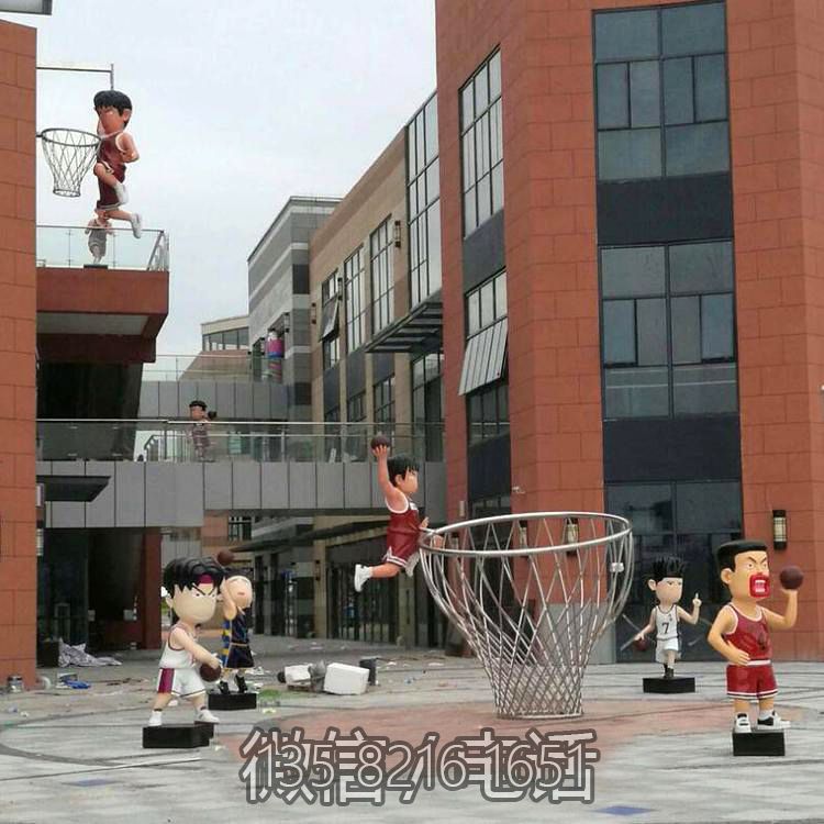 小區(qū)景觀(guān)裝飾擺件玻璃鋼打籃球的卡通人物雕塑