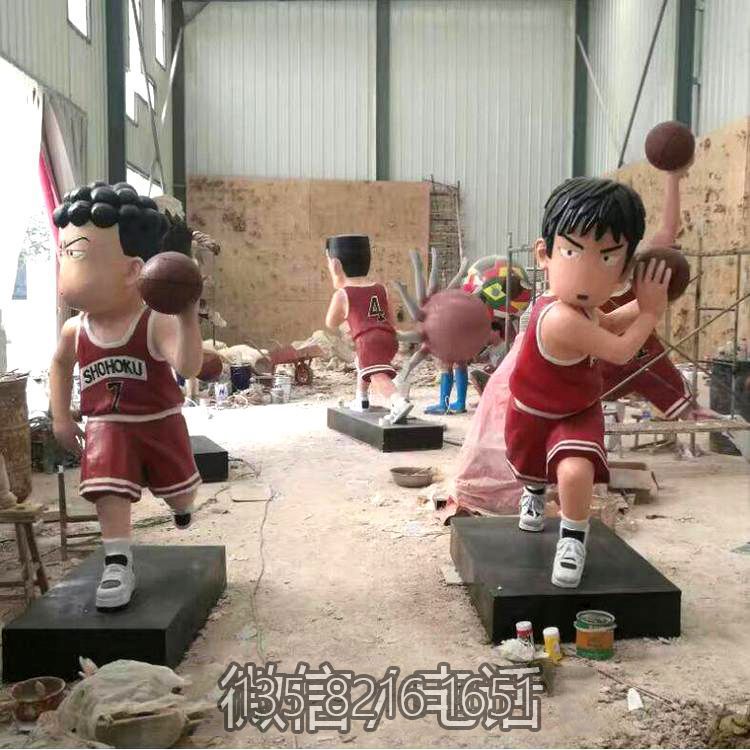 園林體育運(yùn)動(dòng)景觀玻璃鋼打籃球的卡通人物雕塑
