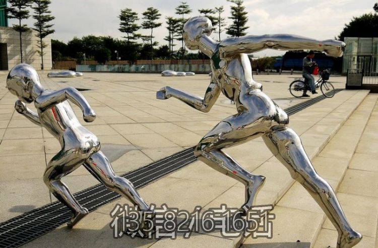 廣場落地擺件不銹鋼鏡面抽象運(yùn)動跑步人物雕塑