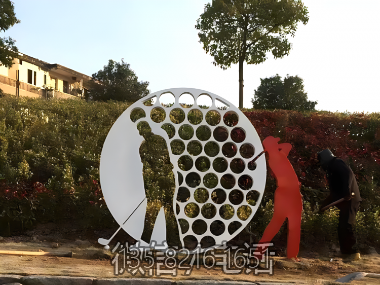 不銹鋼剪影人物雕塑，抽象打高爾夫球的人物雕塑