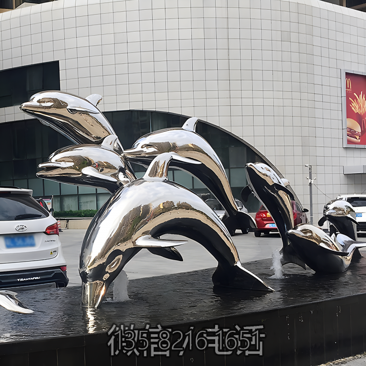 戶外不銹鋼鏡面動物海豚雕塑