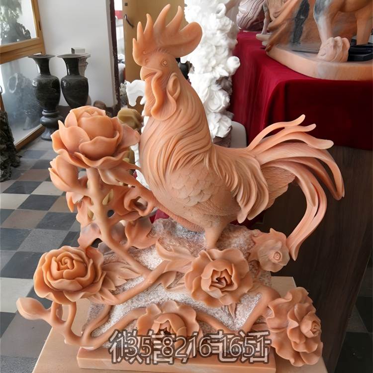 定制十二生肖動(dòng)物浮雕創(chuàng)意家居擺件晚霞紅景觀大公雞雕塑