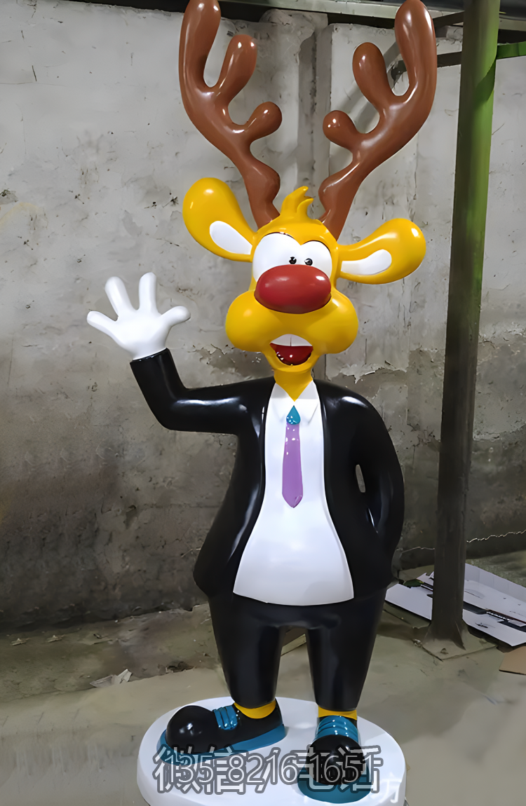 商場店鋪玻璃鋼樹脂卡通動物景觀擺件擬人創(chuàng)意梅花鹿雕塑
