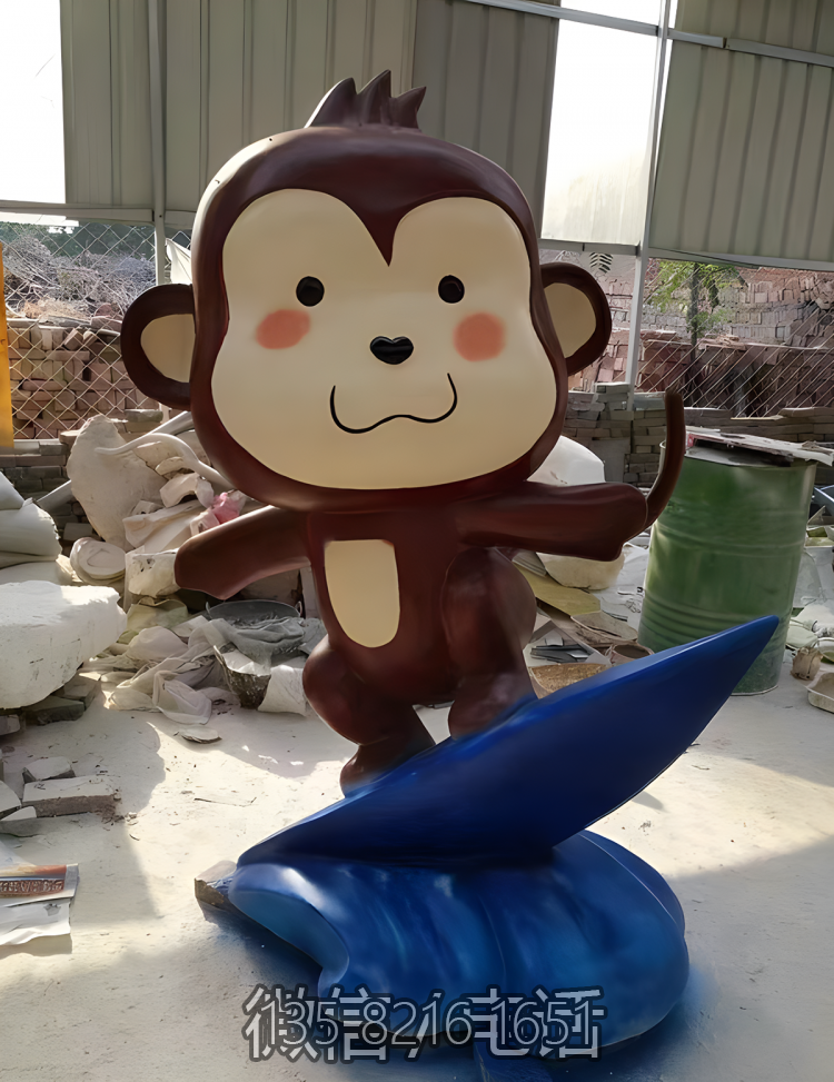 幼兒園地標(biāo)落地?cái)[件玻璃鋼樹脂卡通可愛美陳猴子雕塑
