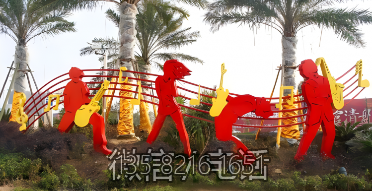 園林擺件不銹鋼剪影樂隊雕塑