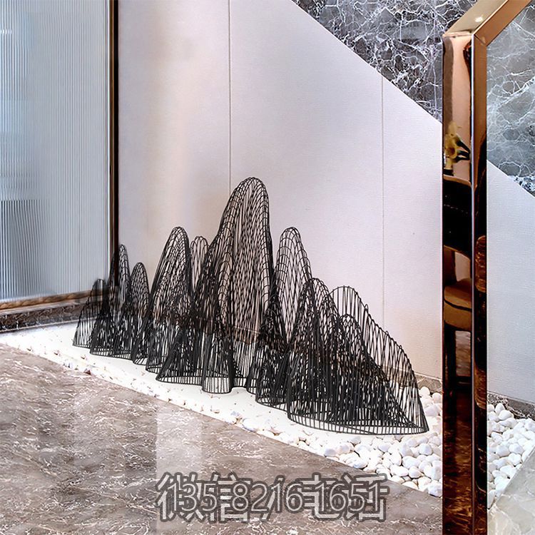 假山雕塑-別墅室內(nèi)不銹鋼網(wǎng)格假山造型雕塑