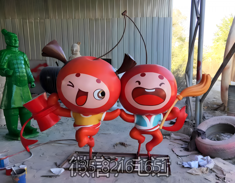 玻璃鋼櫻桃卡通水果雕塑公仔 (1)