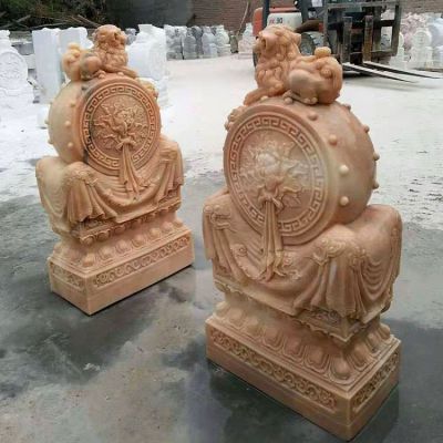 晚霞紅家用抱鼓石門(mén)墩