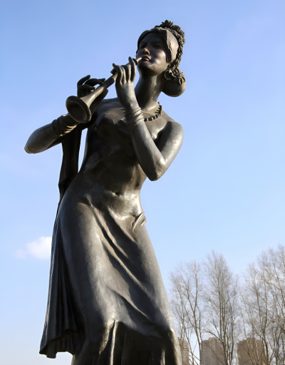 戶外廣場(chǎng)玻璃鋼仿銅吹嗩吶的女性人物