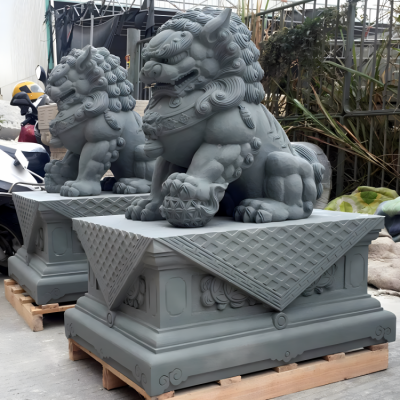 大型仿古建筑別墅小區(qū)門口動(dòng)物擺件青石石雕獅子雕塑