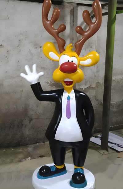 商場店鋪玻璃鋼樹脂卡通動物景觀擺件擬人創(chuàng)意梅花鹿雕塑