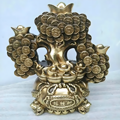 純銅鑄造搖錢(qián)樹(shù)雕塑擺件